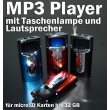 MP3 Player für microSD Karten mit Lautsprecher und Taschenlampe