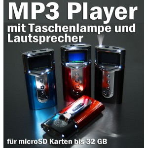MP3 Player für microSD Karten mit Lautsprecher und Taschenlampe