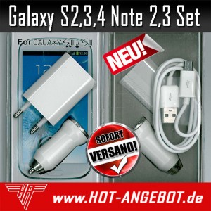 Samsung Galaxy S2 S3 S4 Note 2 3 miniUSB Set 3x1 USB Kabel Netzteil KFZ-Adapter
