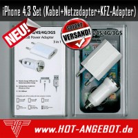 iPhone4 und iPhone3 iPhone 4 oder 3 Set 3in1 Kabel + Netzteil + KFZ-Adapter NEU