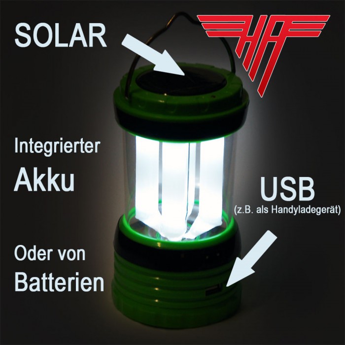 Solar Camping Laterne Zeltlampe Sturmlampe Laterne Leuchte Akku Ladegerät USB 