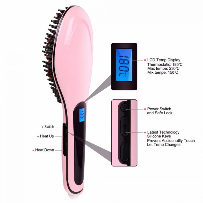 Elektrische Glättungsbürste Keramik LCD Glättbürste Haarglätter Haarbürste