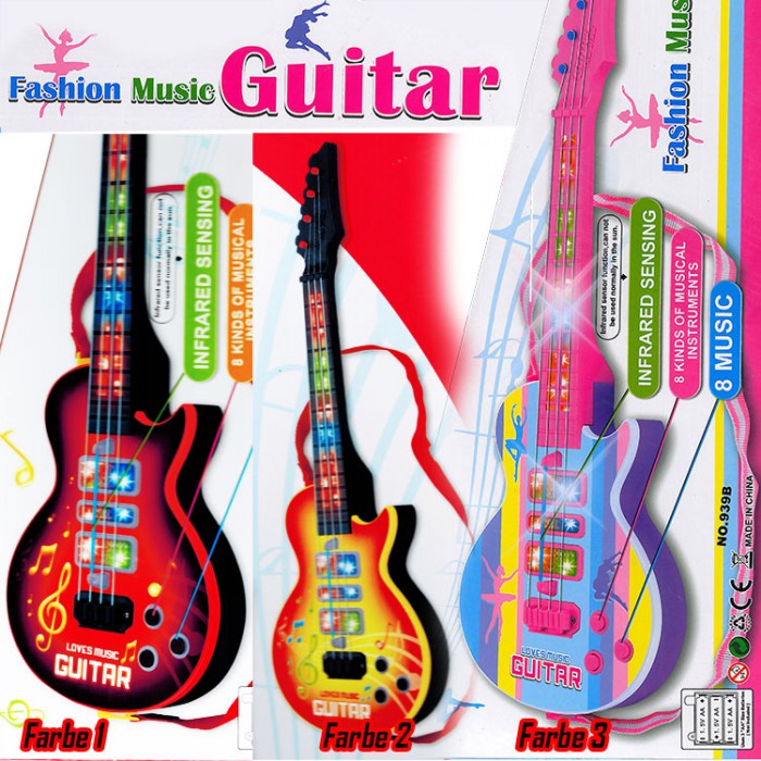 Kindergitarre Spielzeug Musik Gitarre 4 Saiten Instrument mit LED Licht & Sound 